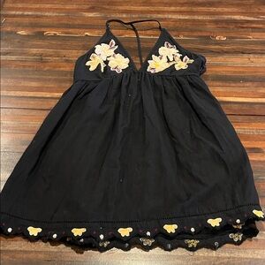 Free People Black sundress Dress with Yellow Floral Embroidery